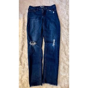 LC Lauren Conrad Skinny Jeans Size 10 Dark Blue Distressed Frayed Hem Denim